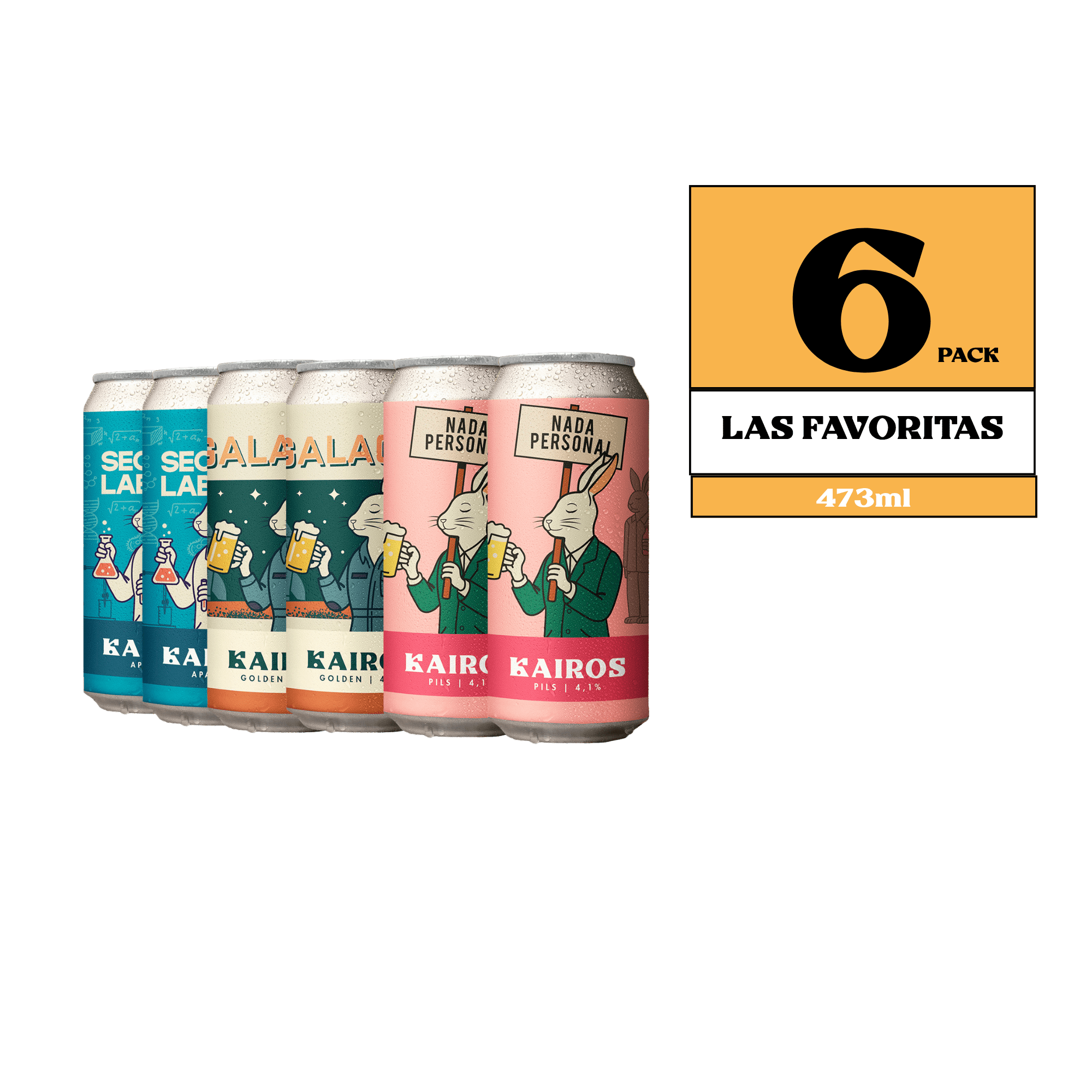 6 Pack Cerveza Artesanal Kairos Brewing Las Favoritas - Mix Golden, APA y Pilsen - ZORBO